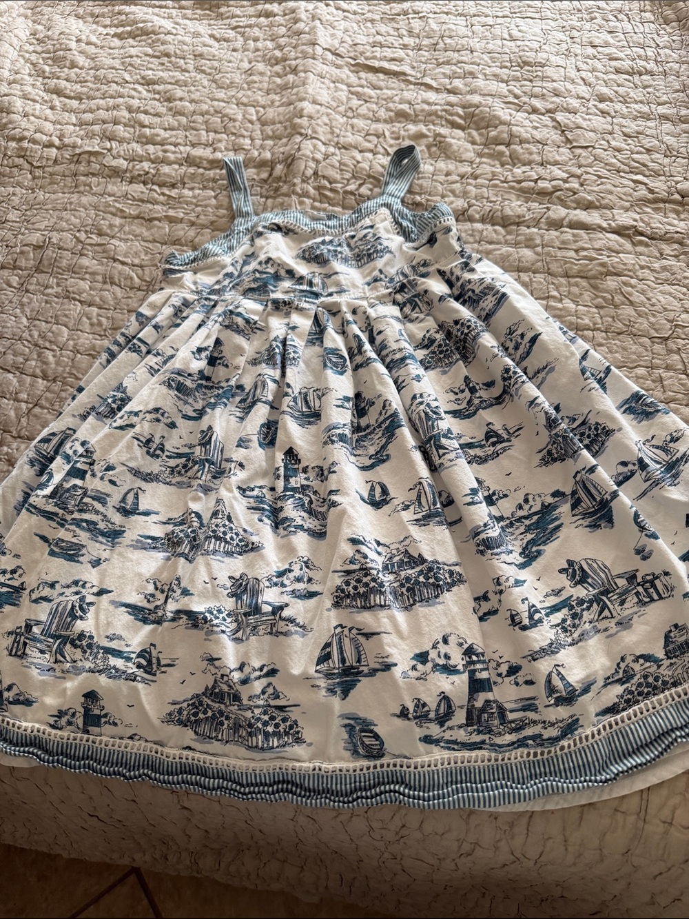 Chelsea’s Corner size 6x dress blue white sailboats light houses beach chair